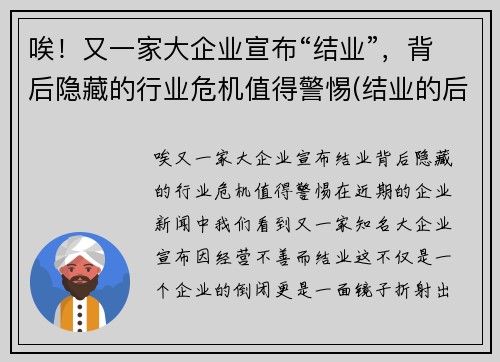 唉！又一家大企业宣布“结业”，背后隐藏的行业危机值得警惕(结业的后果)